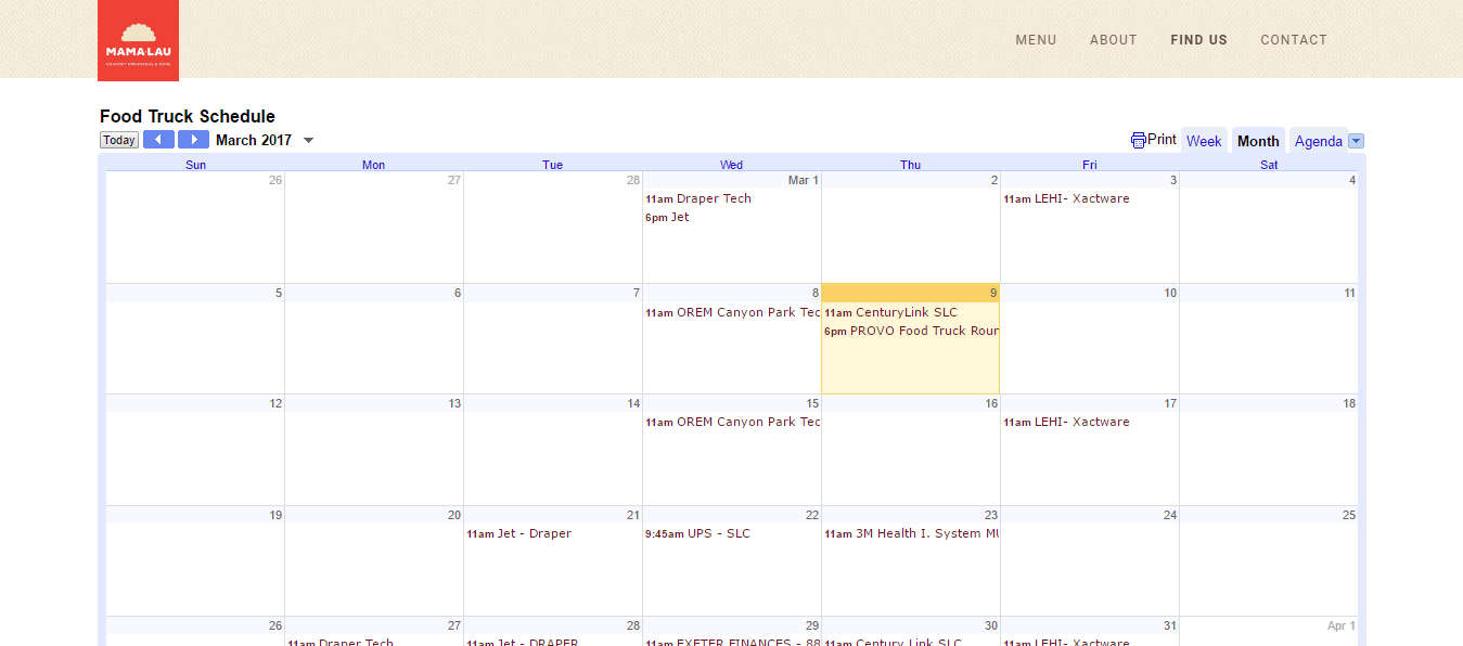 Truck Schedule Mama Lau